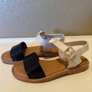 Mini Melissa Black and Cream Girls' Sandals with Buckle